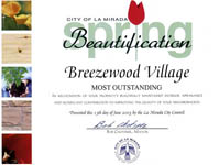 City of La Mirada - Beautification Award - 
Breezewood Village